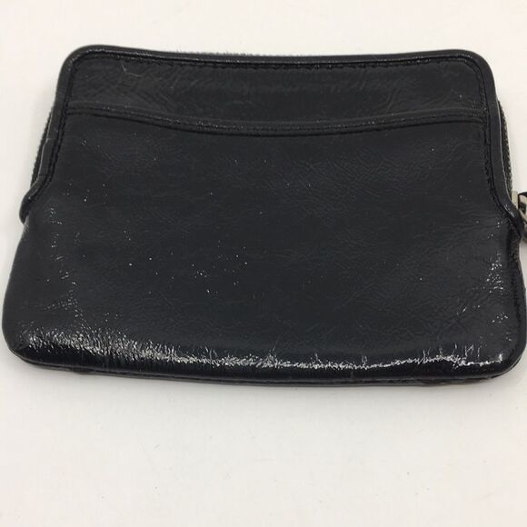 Coach Poppy Black Patent Leather Square Wristlet with Metallic Silver Lettering - Picture 6 of 16